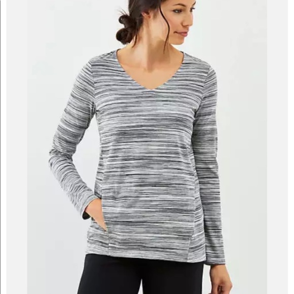 Pure J Jill Space-Dyed Black White Top with Pockets - Picture 1 of 9